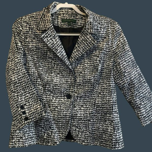 Sz L Harve Benard Black & White Abstract LS Jacket, Box Style - Picture 1 of 9